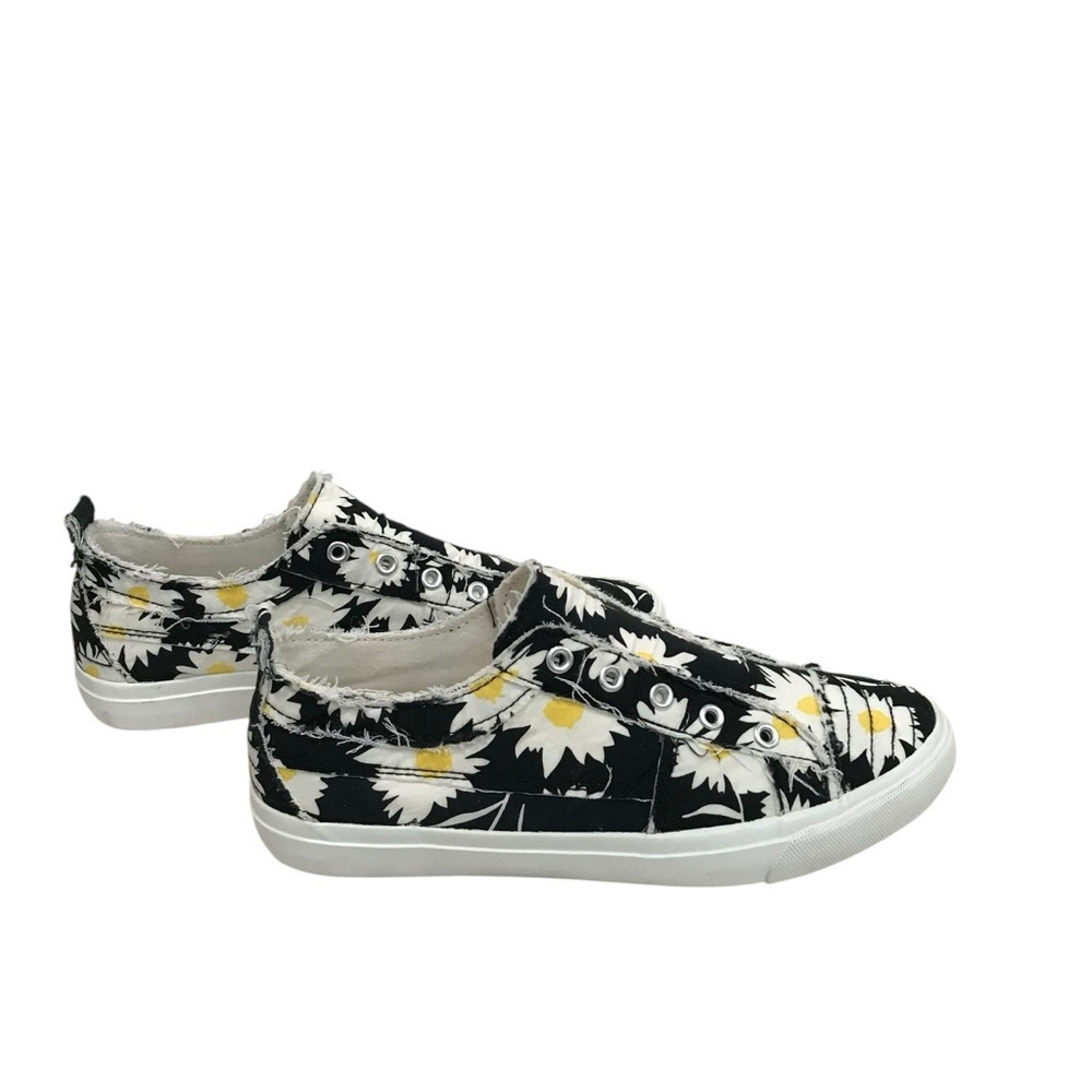 Corkys Shoes Womens 9 Floral Babalu Slip On Sneakers Canvas Black Sunflower